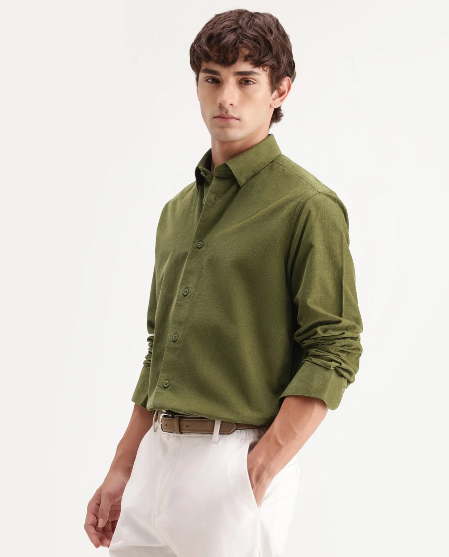 Rare Rabbit Men's Buita-Aw26 Light Green Cotton Spread Collar Regular Fit Plain Shirt
