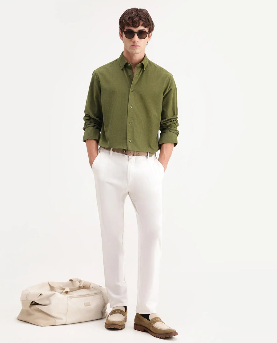 Rare Rabbit Men's Buita-Aw26 Light Green Cotton Spread Collar Regular Fit Plain Shirt