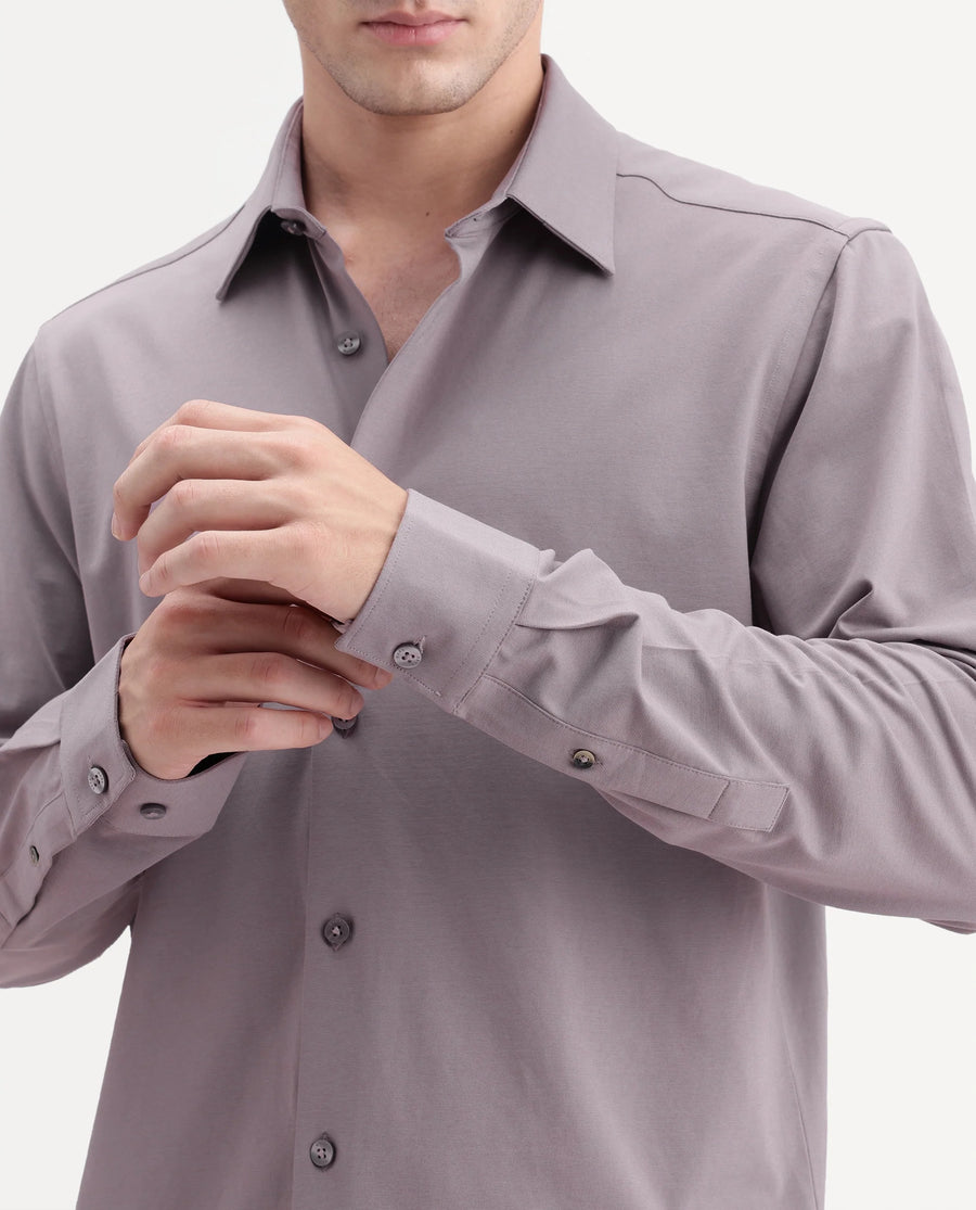 Rare Rabbit Men's Tour-Aw26 Dusky Pink Cotton Blend Spread Collar Regular Plain Shirt