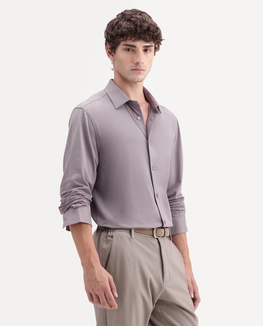 Rare Rabbit Men's Tour-Aw26 Dusky Pink Cotton Blend Spread Collar Regular Plain Shirt