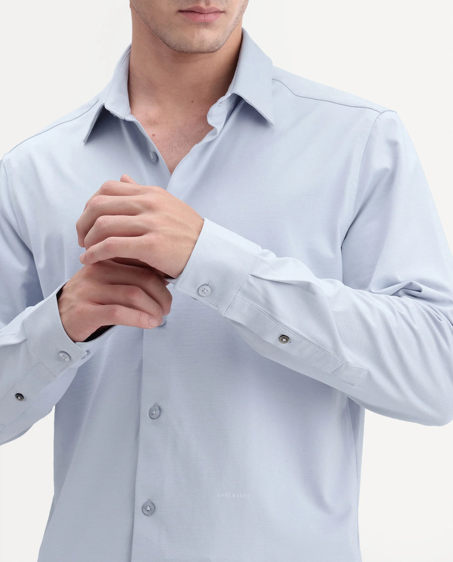 Rare Rabbit Men's Tour-Aw26 Light Blue Cotton Blend Spread Collar Regular Plain Shirt