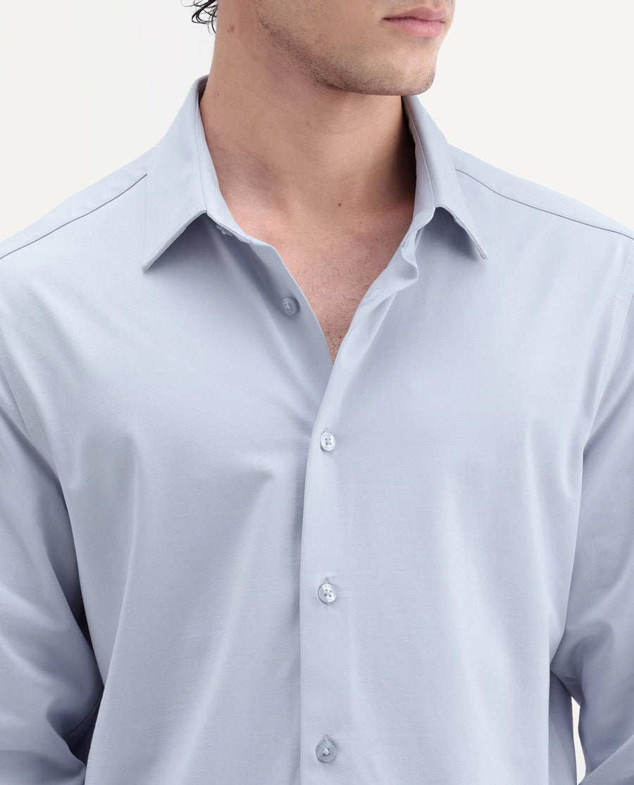 Rare Rabbit Men's Tour-Aw26 Light Blue Cotton Blend Spread Collar Regular Plain Shirt