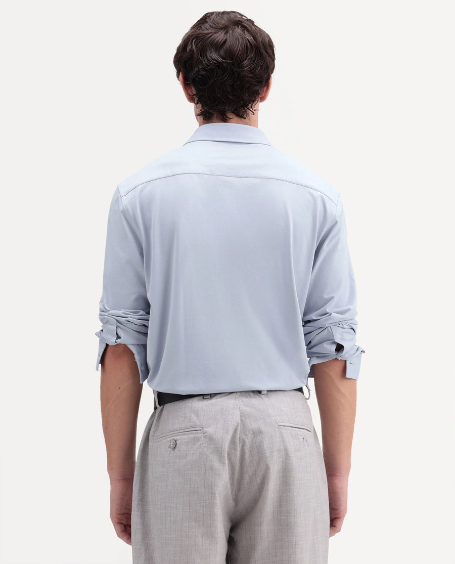 Rare Rabbit Men's Tour-Aw26 Light Blue Cotton Blend Spread Collar Regular Plain Shirt