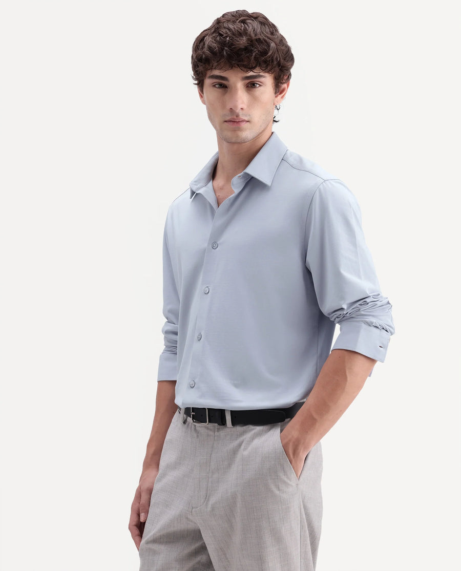 Rare Rabbit Men's Tour-Aw26 Light Blue Cotton Blend Spread Collar Regular Plain Shirt
