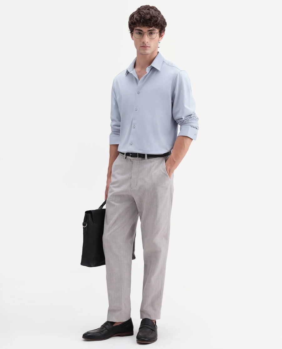 Rare Rabbit Men's Tour-Aw26 Light Blue Cotton Blend Spread Collar Regular Plain Shirt