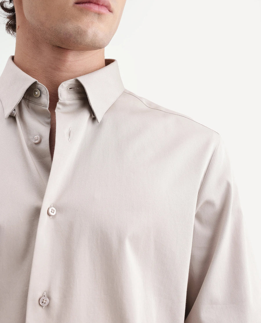 Rare Rabbit Men's Como-Aw26 Light Beige Cotton Blend Spread Collar Regular Plain Shirt