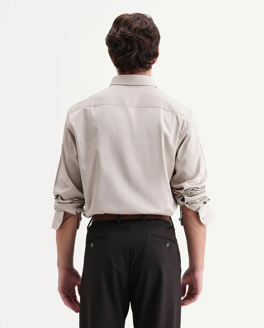 Rare Rabbit Men's Como-Aw26 Light Beige Cotton Blend Spread Collar Regular Plain Shirt
