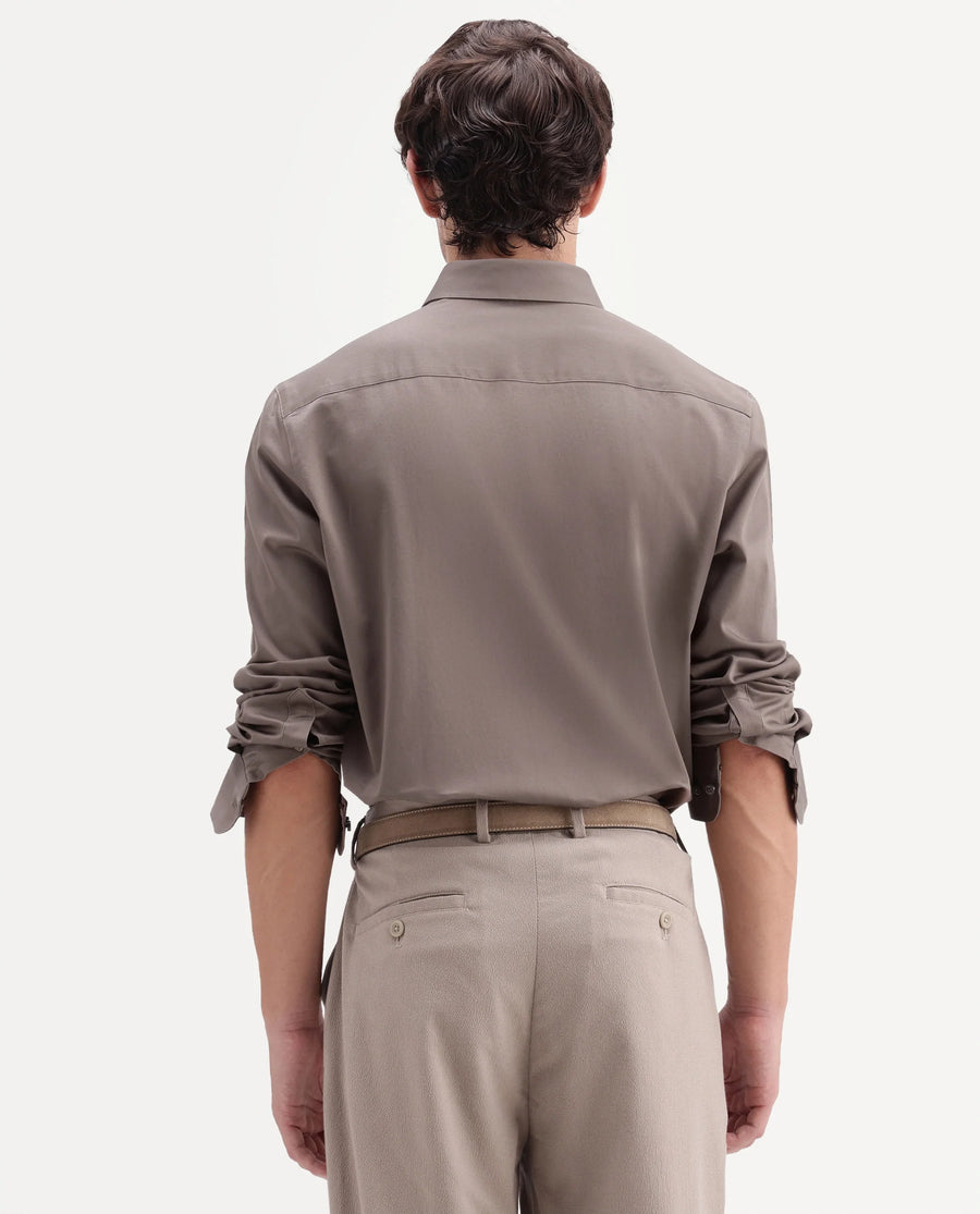 Rare Rabbit Men's Como-Aw26 Dusky Brown Cotton Blend Spread Collar Regular Plain Shirt