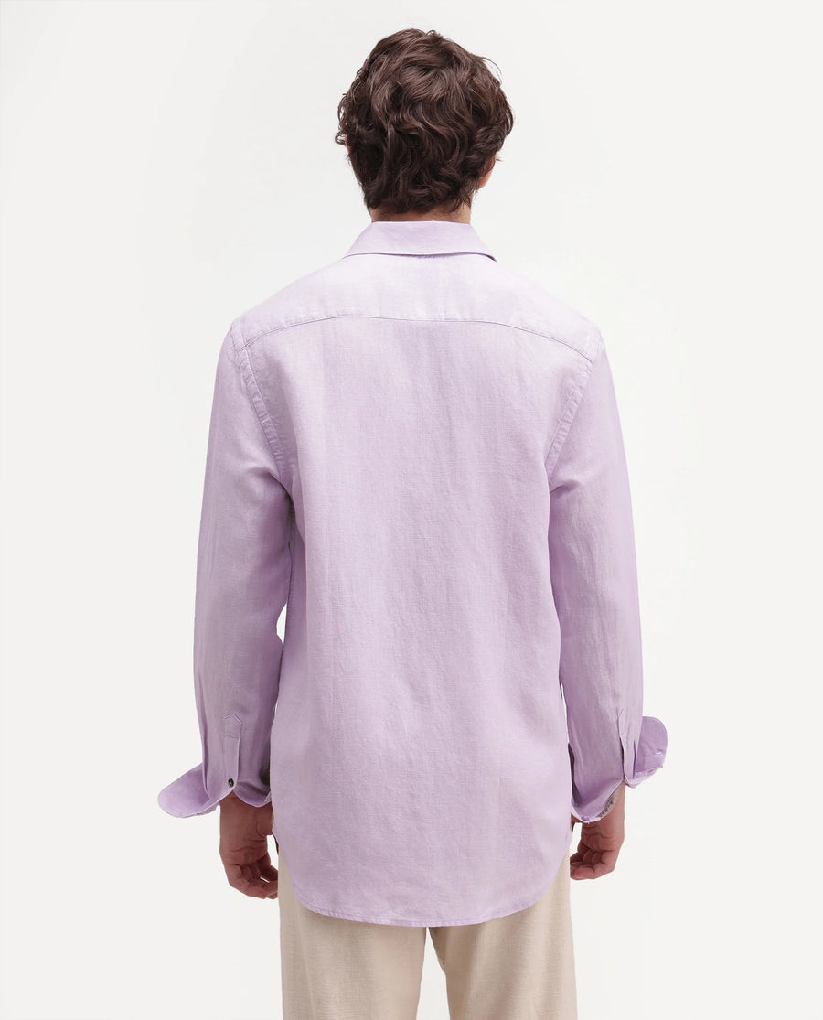 Rare Rabbit Men's Linex-Ls-Aw26 Dusky Purple Linen Blend Spread Collar Regular Fit Plain Shirt