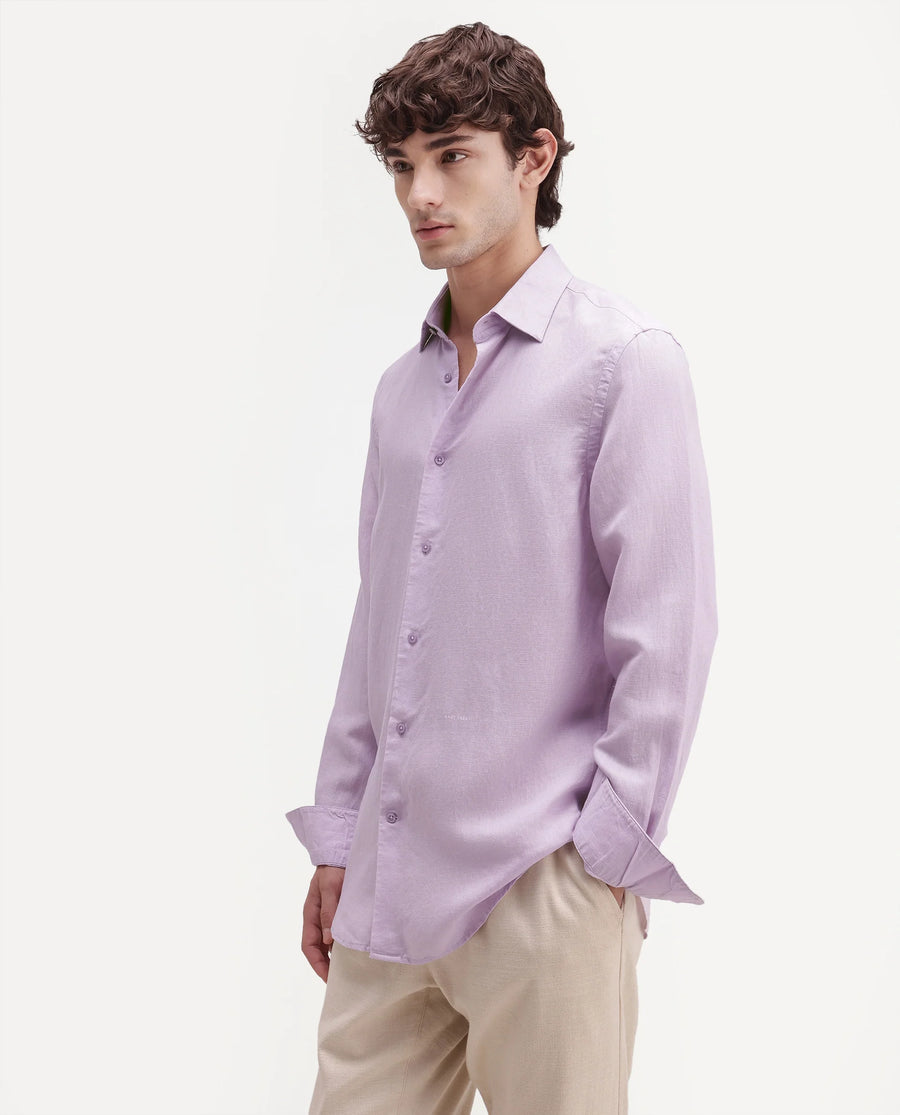 Rare Rabbit Men's Linex-Ls-Aw26 Dusky Purple Linen Blend Spread Collar Regular Fit Plain Shirt