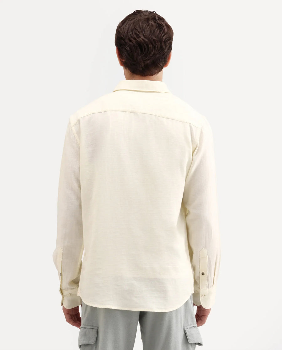 Rare Rabbit Men's Layer-Ls-Aw26 Off White Cotton Spread Collar Regular Plain Shirt