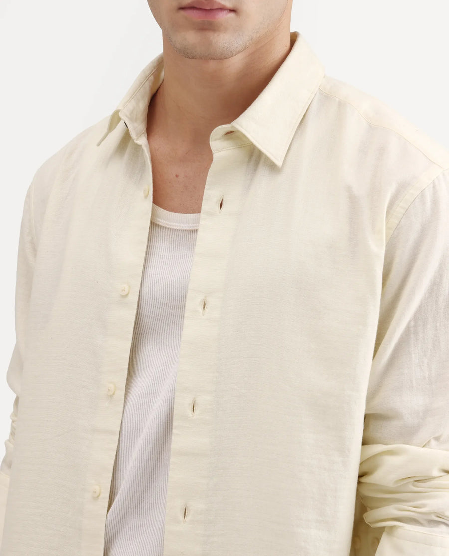 Rare Rabbit Men's Layer-Ls-Aw26 Off White Cotton Spread Collar Regular Plain Shirt