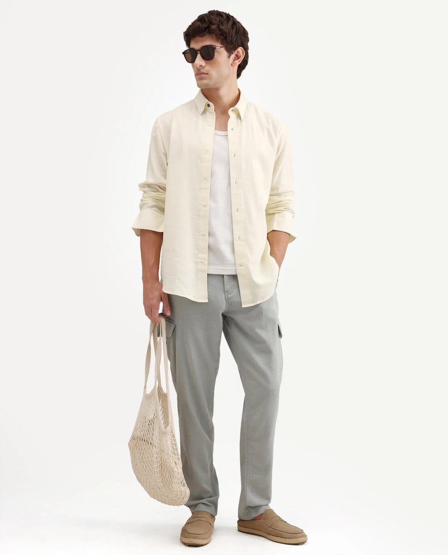 Rare Rabbit Men's Layer-Ls-Aw26 Off White Cotton Spread Collar Regular Plain Shirt