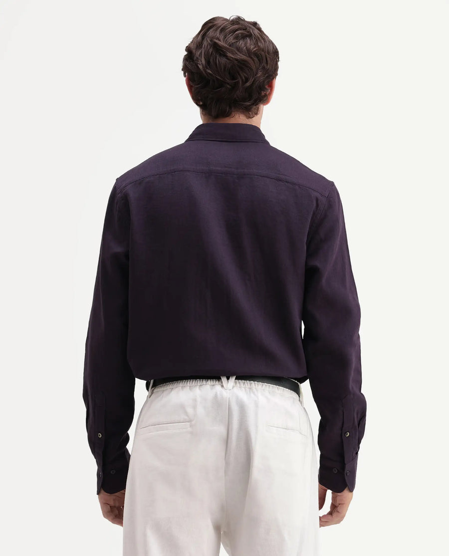 Rare Rabbit Men's Layer-Ls-Aw26 Dark Purple Cotton Spread Collar Regular Plain Shirt