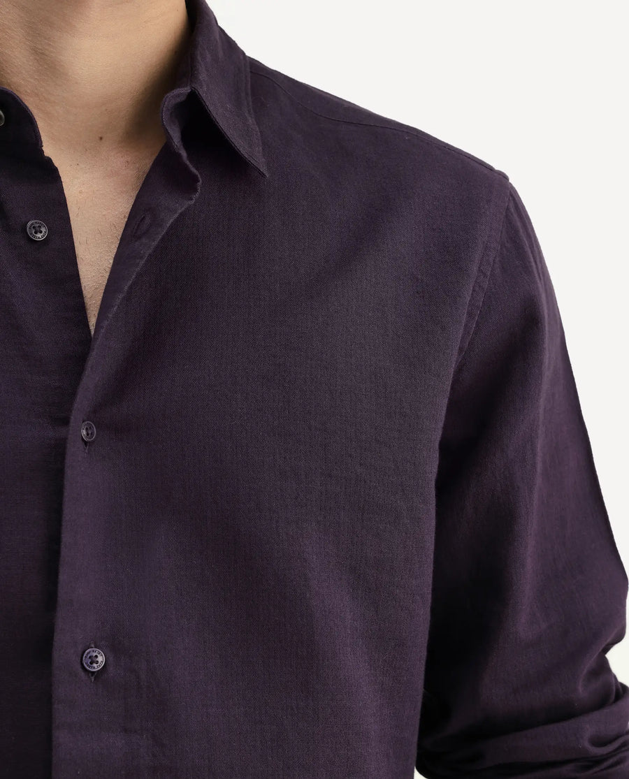 Rare Rabbit Men's Layer-Ls-Aw26 Dark Purple Cotton Spread Collar Regular Plain Shirt