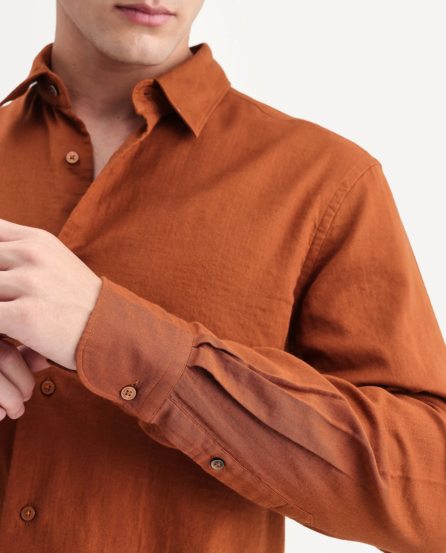 Rare Rabbit Men's Layer-Ls-Aw26 Dusky Rust Cotton Spread Collar Regular Plain Shirt