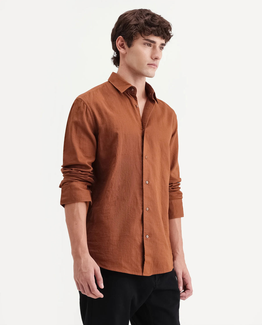 Rare Rabbit Men's Layer-Ls-Aw26 Dusky Rust Cotton Spread Collar Regular Plain Shirt
