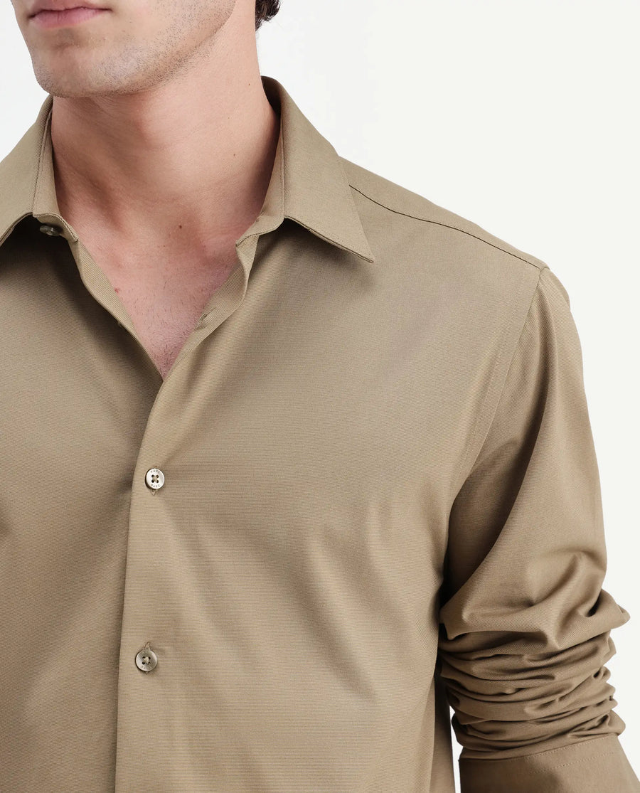 Rare Rabbit Men's Tour-Aw26 Dusky Green Cotton Blend Spread Collar Regular Plain Shirt