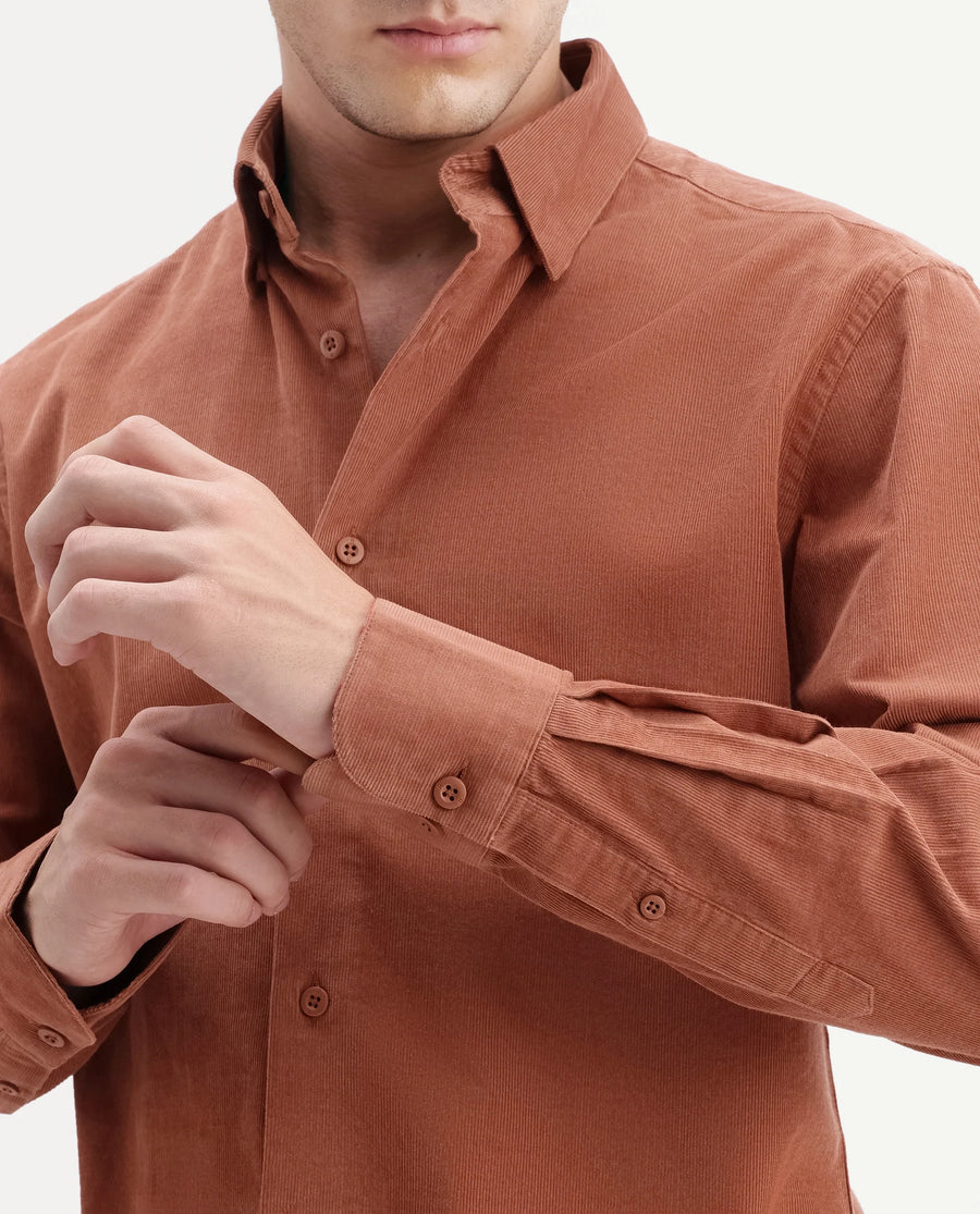 Rare Rabbit Men's Buita-Aw26 Light Rust Cotton Spread Collar Regular Fit Plain Shirt