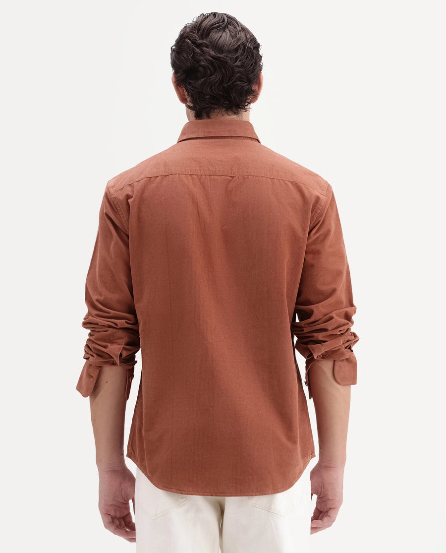Rare Rabbit Men's Buita-Aw26 Light Rust Cotton Spread Collar Regular Fit Plain Shirt
