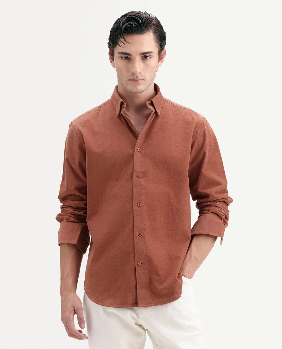 Rare Rabbit Men's Buita-Aw26 Light Rust Cotton Spread Collar Regular Fit Plain Shirt