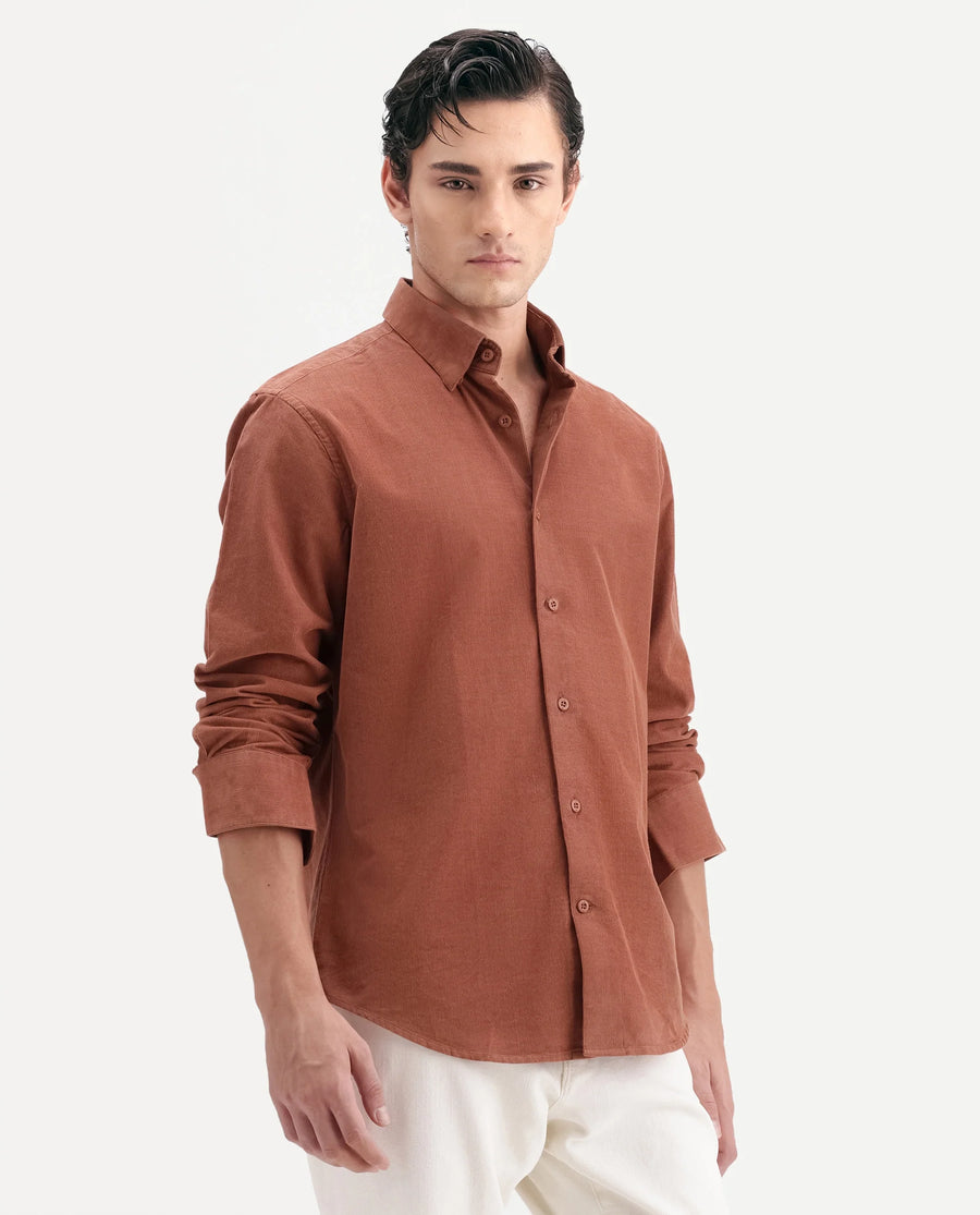Rare Rabbit Men's Buita-Aw26 Light Rust Cotton Spread Collar Regular Fit Plain Shirt