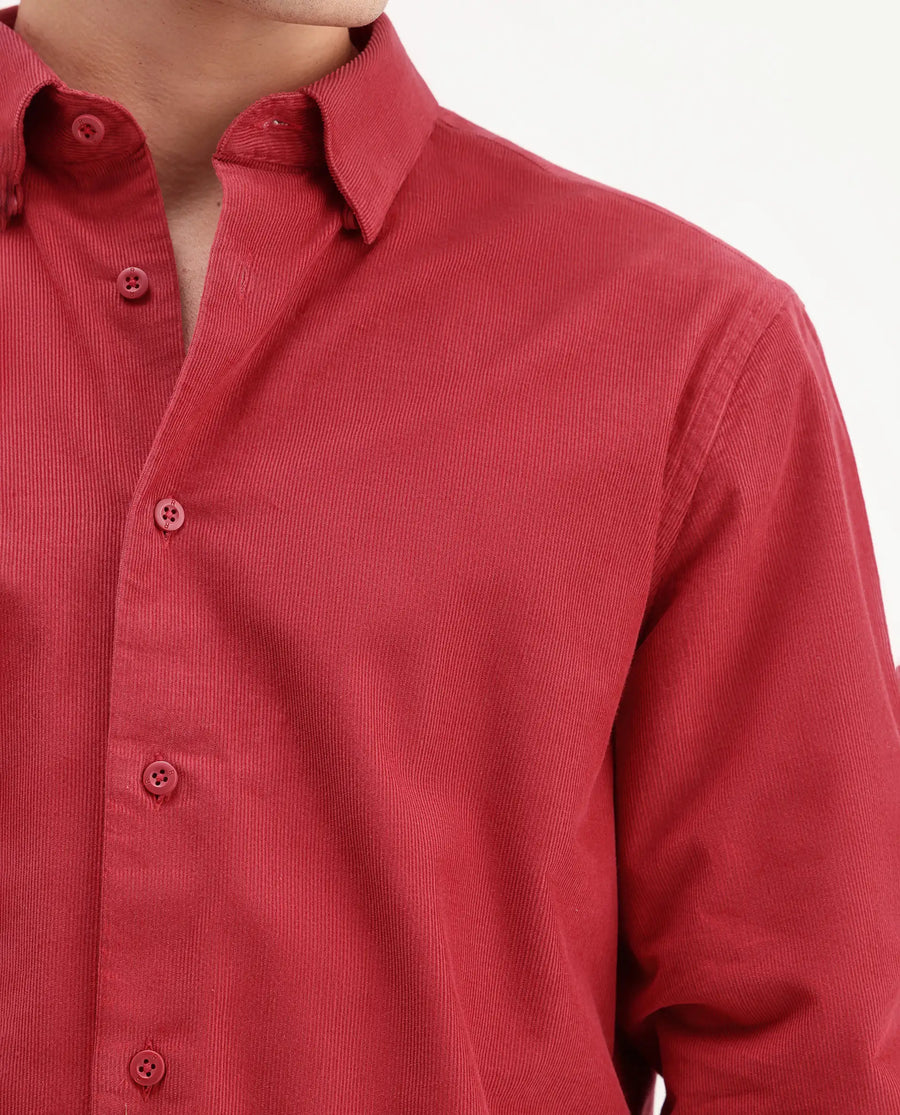 Rare Rabbit Men's Buita-Aw26 Red Cotton Spread Collar Regular Fit Plain Shirt