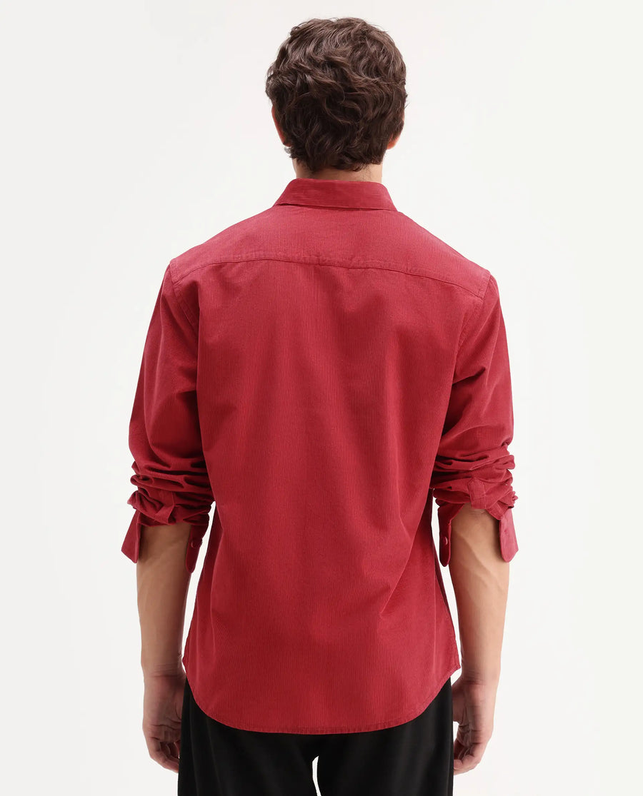 Rare Rabbit Men's Buita-Aw26 Red Cotton Spread Collar Regular Fit Plain Shirt