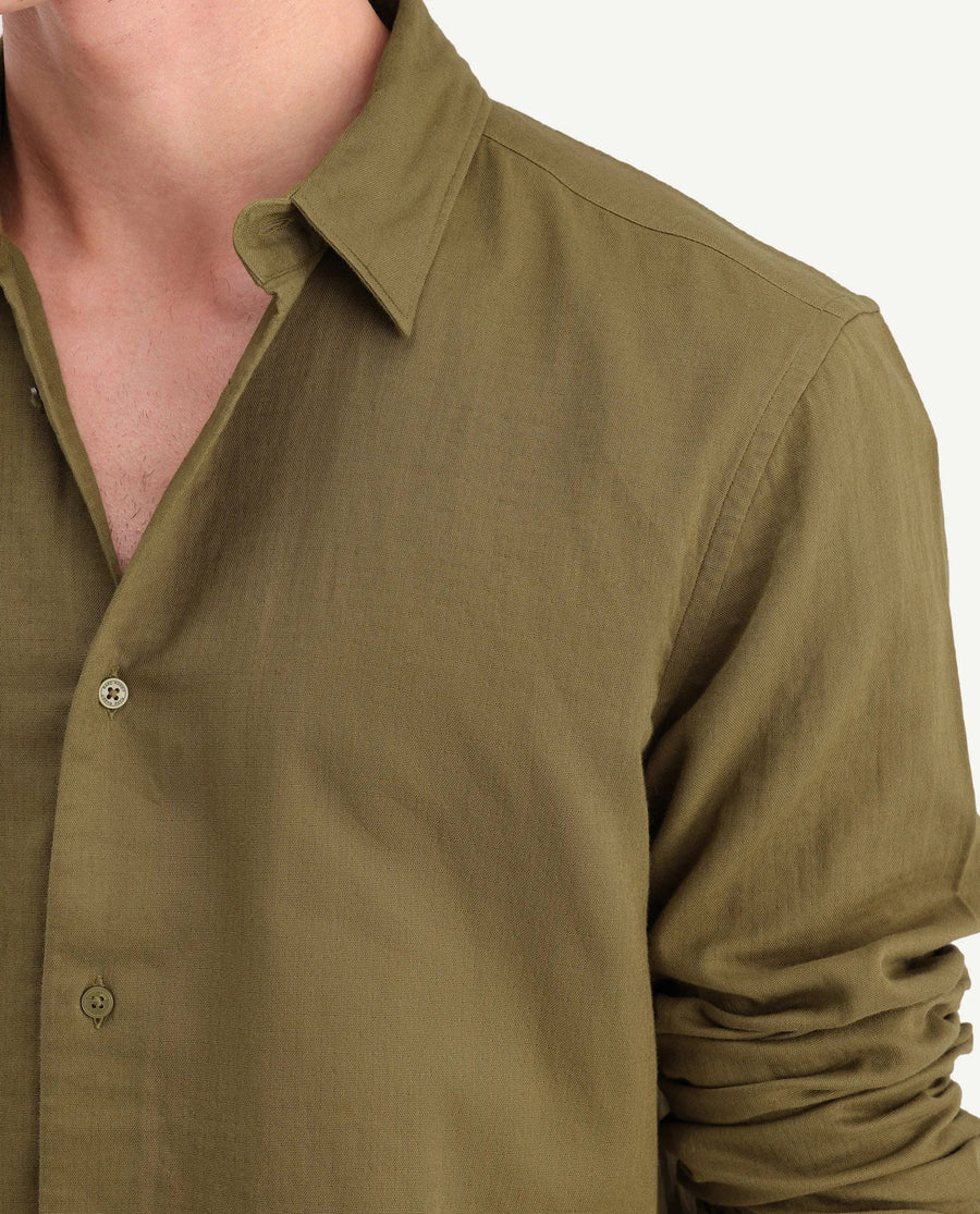 Rare Rabbit Men's Layer-Ls-Aw26 Dusky Green Cotton Spread Collar Regular Plain Shirt