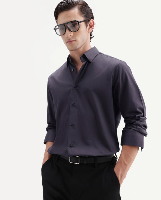 Rare Rabbit Men's Como-Aw26 Dusky Purple Cotton Blend Spread Collar Regular Plain Shirt