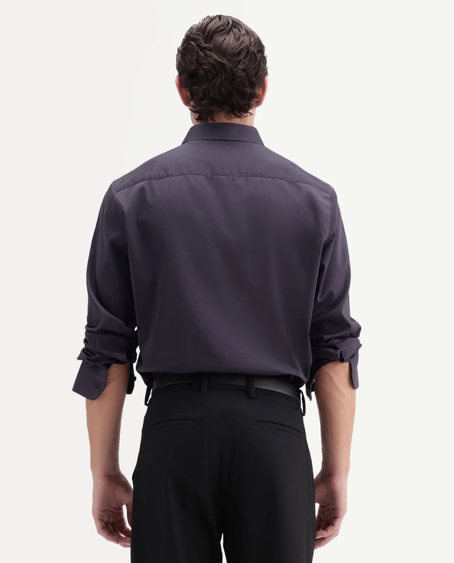 Rare Rabbit Men's Como-Aw26 Dusky Purple Cotton Blend Spread Collar Regular Plain Shirt