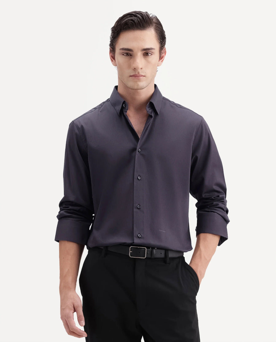 Rare Rabbit Men's Como-Aw26 Dusky Purple Cotton Blend Spread Collar Regular Plain Shirt