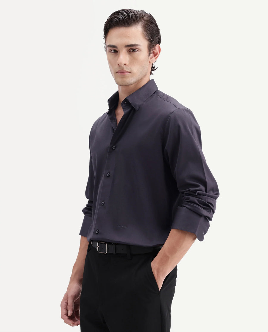 Rare Rabbit Men's Como-Aw26 Dusky Purple Cotton Blend Spread Collar Regular Plain Shirt