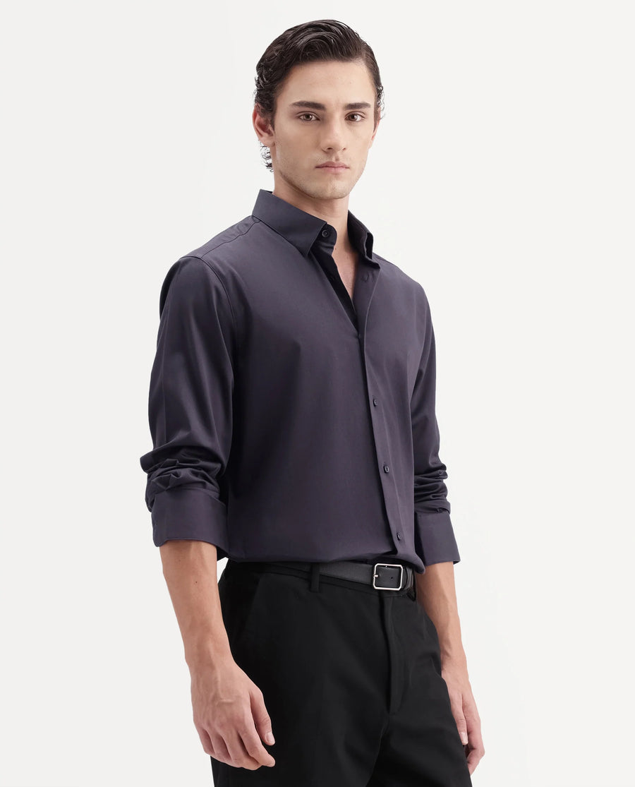 Rare Rabbit Men's Como-Aw26 Dusky Purple Cotton Blend Spread Collar Regular Plain Shirt