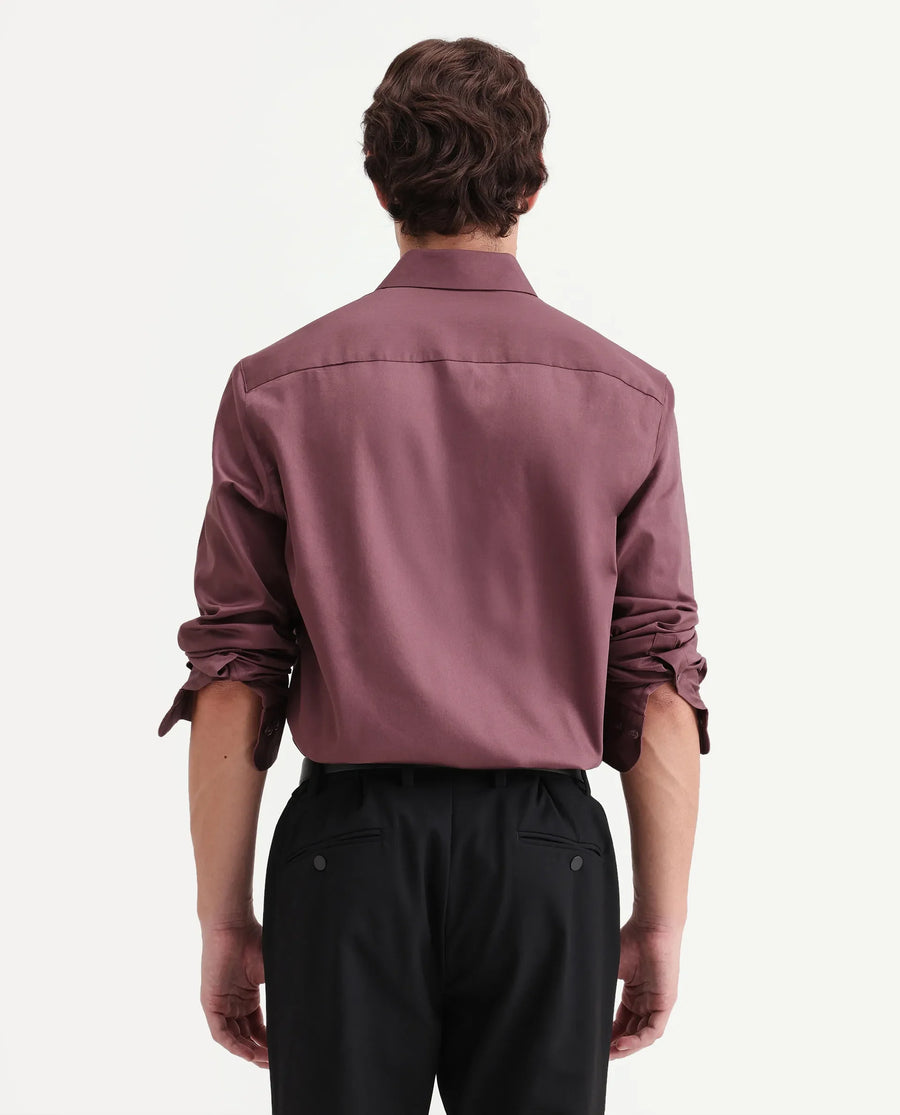 Rare Rabbit Men's Holla-Aw26 Dusky Red Cotton Blend Spread Collar Regular Plain Shirt