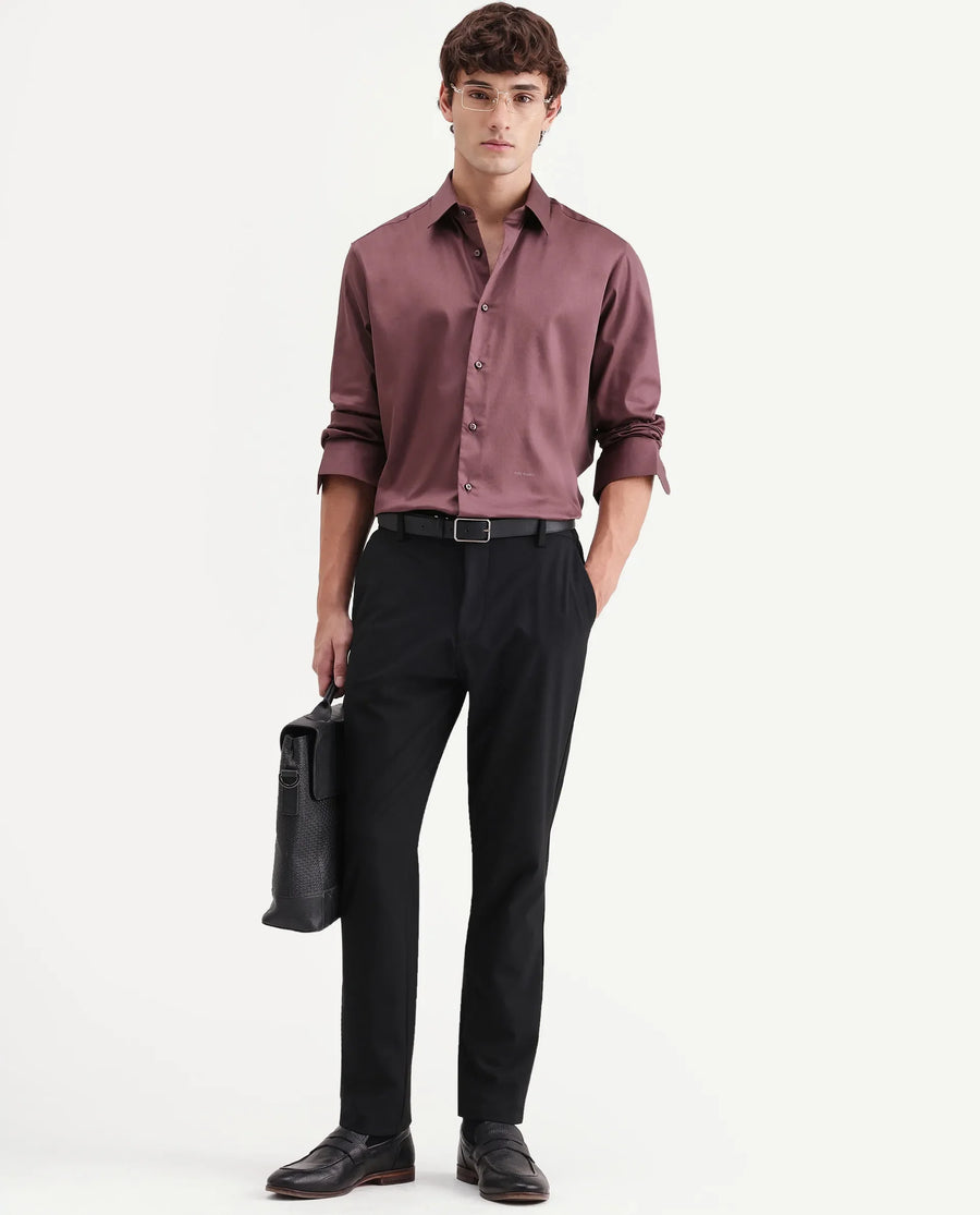 Rare Rabbit Men's Holla-Aw26 Dusky Red Cotton Blend Spread Collar Regular Plain Shirt