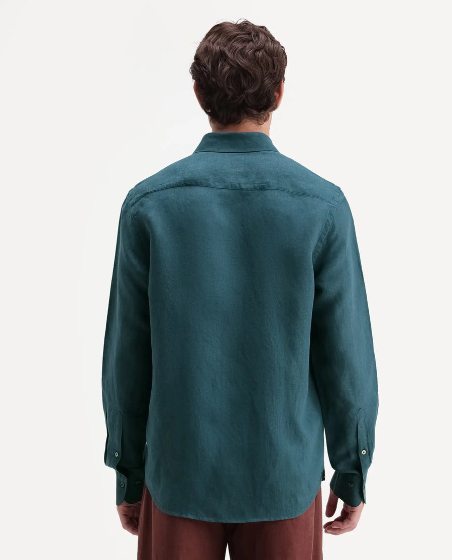 Rare Rabbit Men's Linex-Ls-Aw26 Teal Linen Blend Spread Collar Regular Fit Plain Shirt