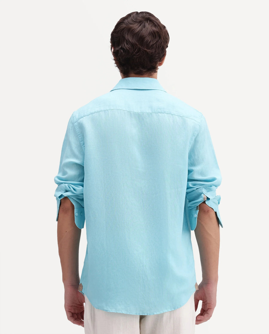 Rare Rabbit Men's Linex-Ls-Aw26 Pastel Blue Linen Blend Spread Collar Regular Fit Plain Shirt