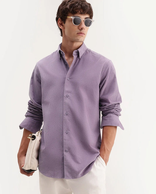 Rare Rabbit Men's Buita-Aw26 Light Purple Cotton Spread Collar Regular Fit Plain Shirt