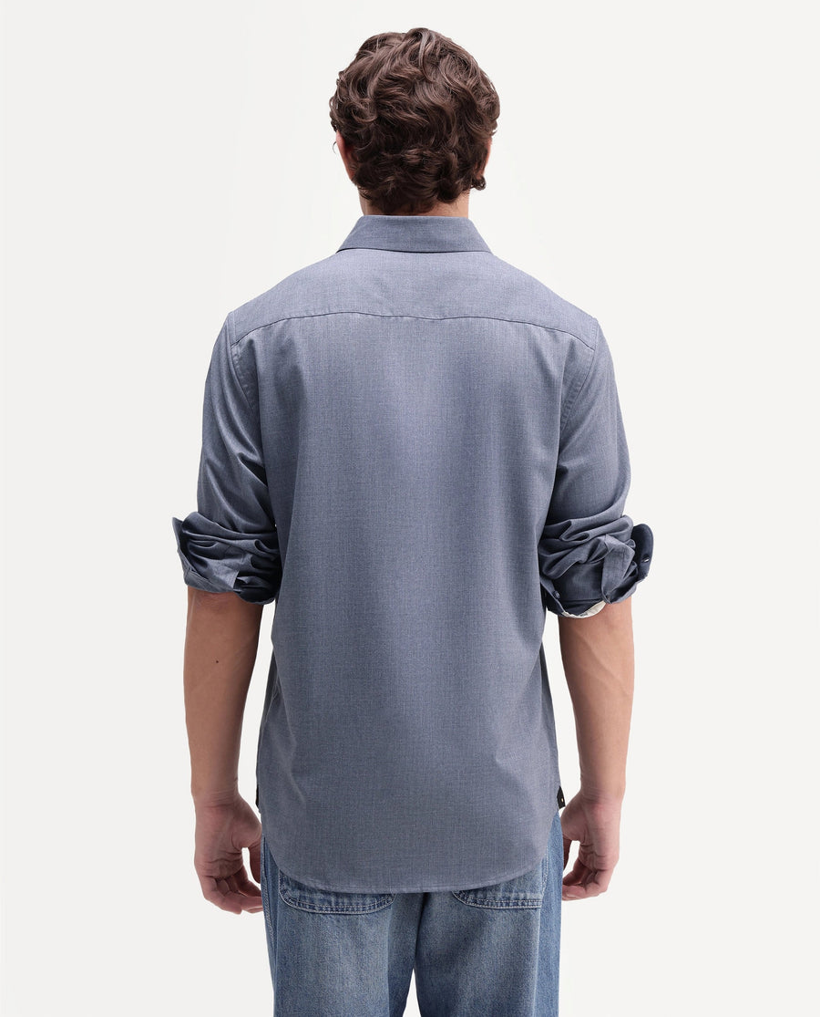 Rare Rabbit Men's Gunjo-Aw26 Dusky Blue Polyester Blend Spread Collar Regular Plain Shirt