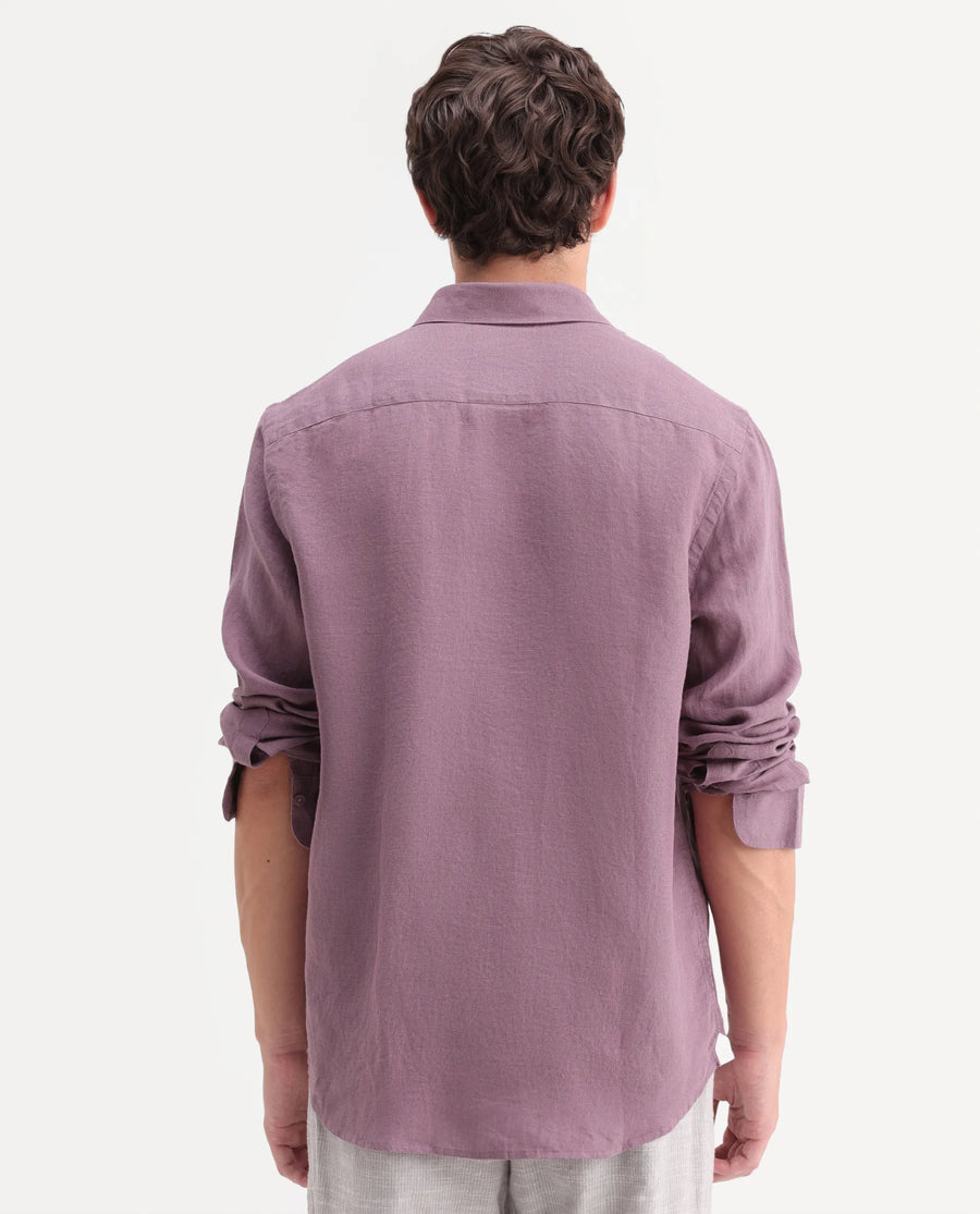 Rare Rabbit Men's Mavi-Aw26 Dusky Pink 100% Linen Spread Collar Regular Plain Shirt
