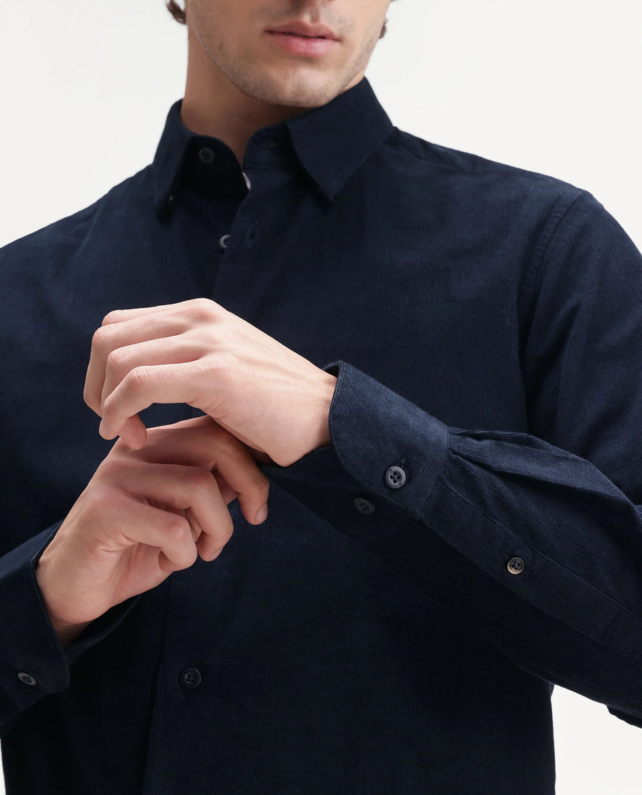 Rare Rabbit Men's Buita-Aw26 Navy Cotton Spread Collar Regular Fit Plain Shirt