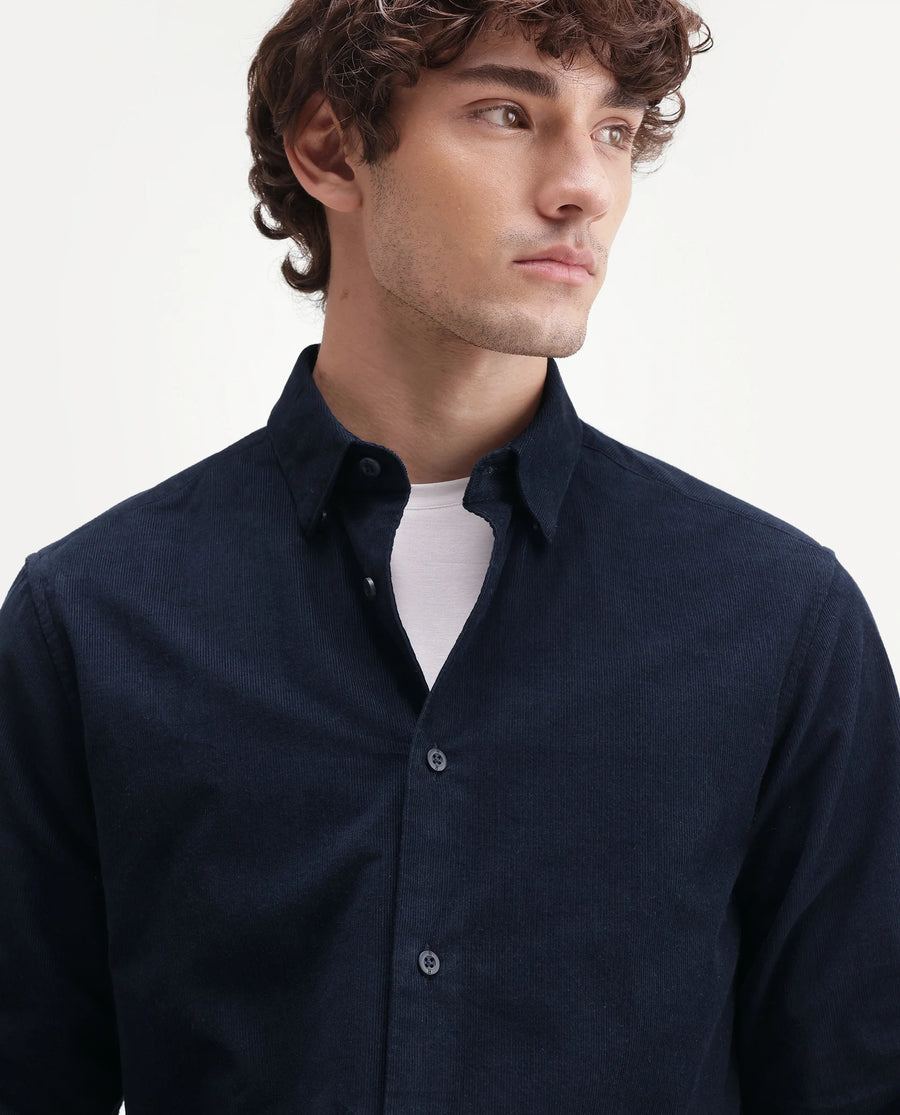 Rare Rabbit Men's Buita-Aw26 Navy Cotton Spread Collar Regular Fit Plain Shirt