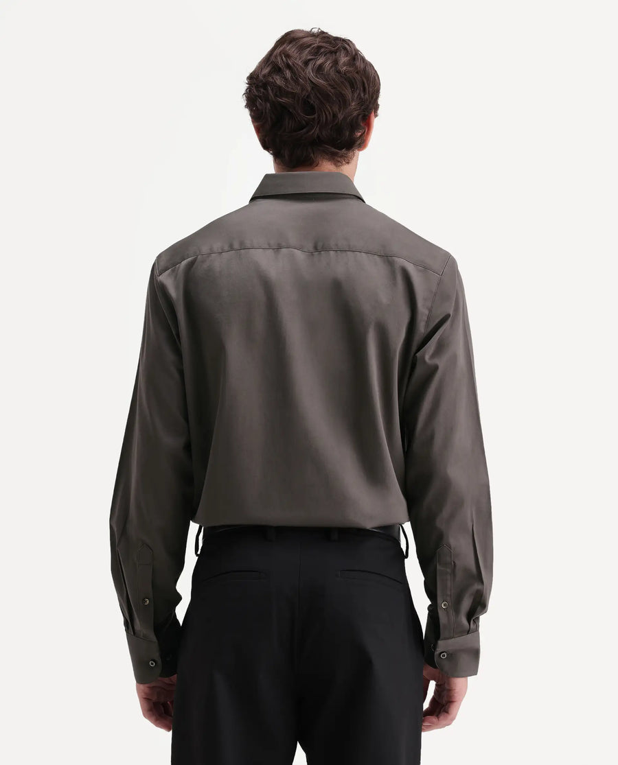 Rare Rabbit Men's Como-Aw26 Olive Cotton Blend Spread Collar Regular Plain Shirt