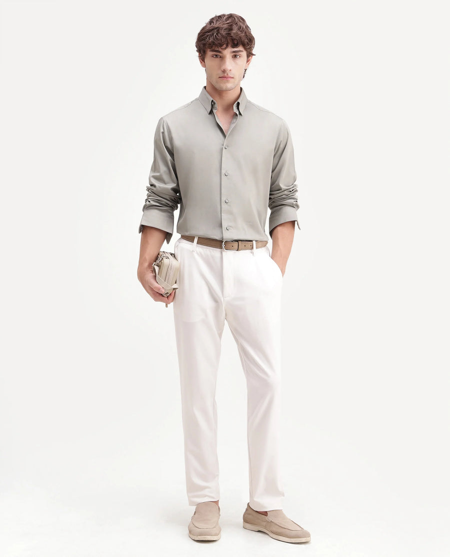 Rare Rabbit Men's Como-Aw26 Dusky Green Cotton Blend Spread Collar Regular Plain Shirt