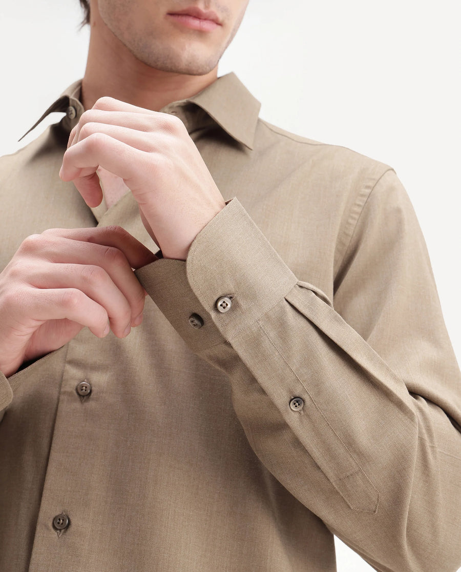 Rare Rabbit Men's Gunjo-Aw26 Dusky Green Polyester Blend Spread Collar Regular Plain Shirt