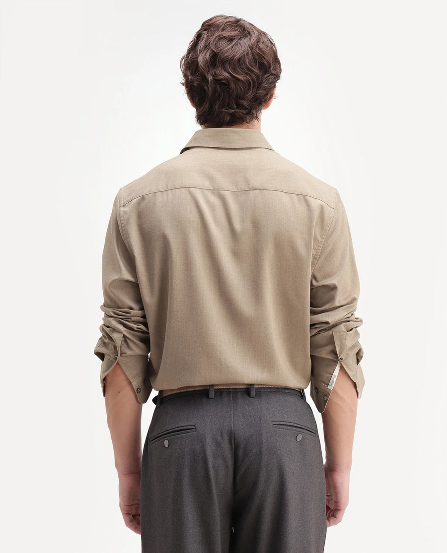 Rare Rabbit Men's Gunjo-Aw26 Dusky Green Polyester Blend Spread Collar Regular Plain Shirt