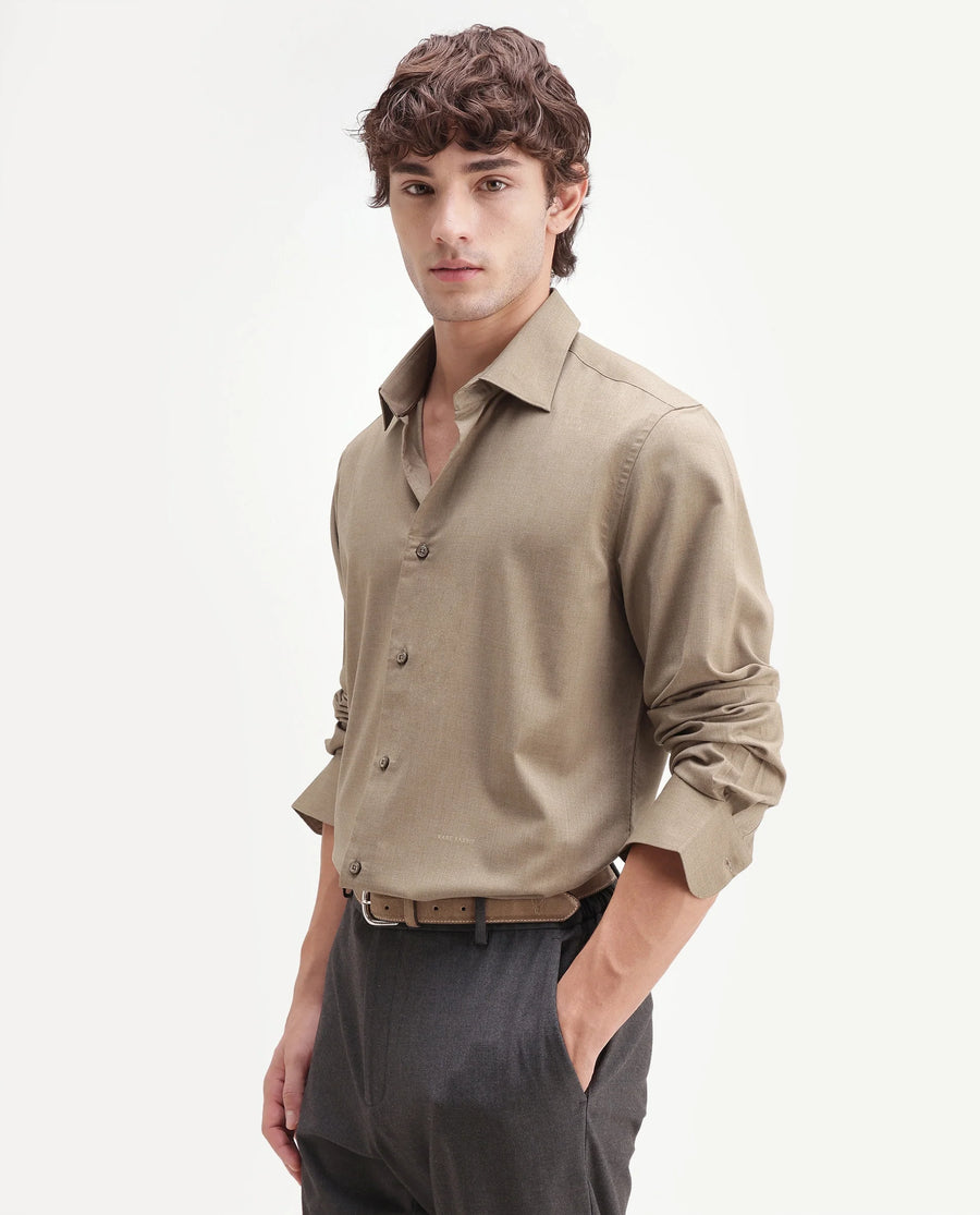 Rare Rabbit Men's Gunjo-Aw26 Dusky Green Polyester Blend Spread Collar Regular Plain Shirt