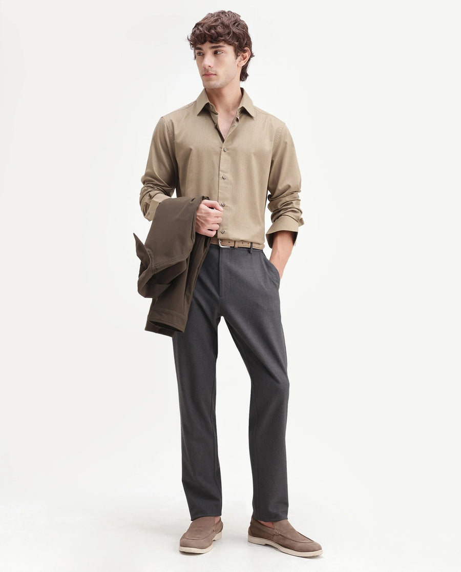 Rare Rabbit Men's Gunjo-Aw26 Dusky Green Polyester Blend Spread Collar Regular Plain Shirt
