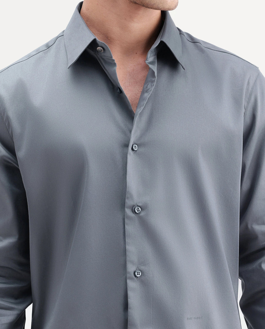 Rare Rabbit Men's Holla-Aw26 Dusky Grey Cotton Blend Regular Long Sleeve Shirt